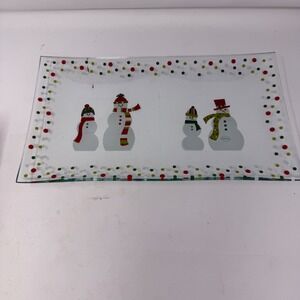 The Pampered Chef Snowmen‎ Dots Divided Platter Serving Tray  Christmas Glass